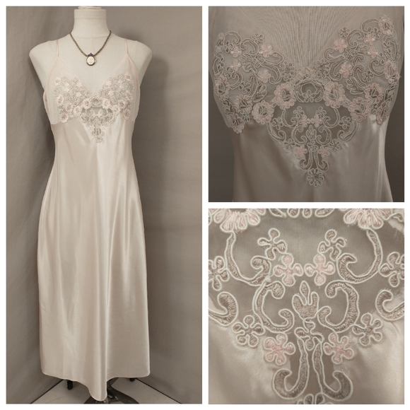 Pink Negligie Sexy Nightgown Feminine Blush Embroidered Mesh Adjustable Straps - Picture 1 of 11